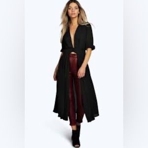 🎯NWT Boohoo Plunge Neck Split Maxi Shirt Black Size 2